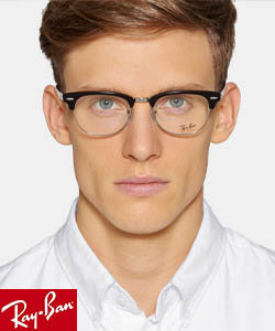 Man in a white shirt wearing eyeglasses, with the Ray-Ban logo