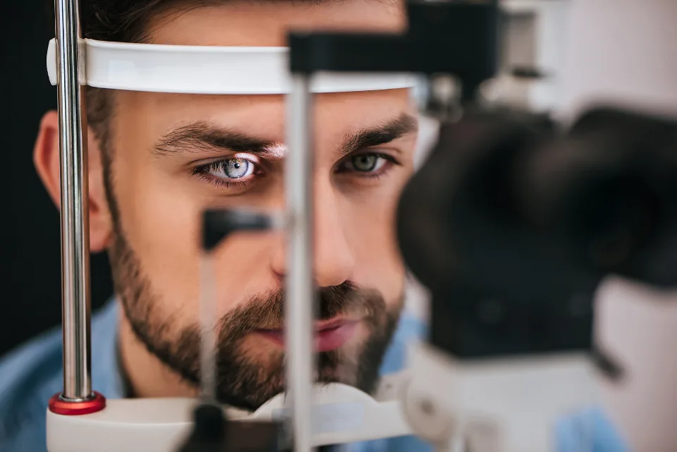 Patient undergoing an eye exam